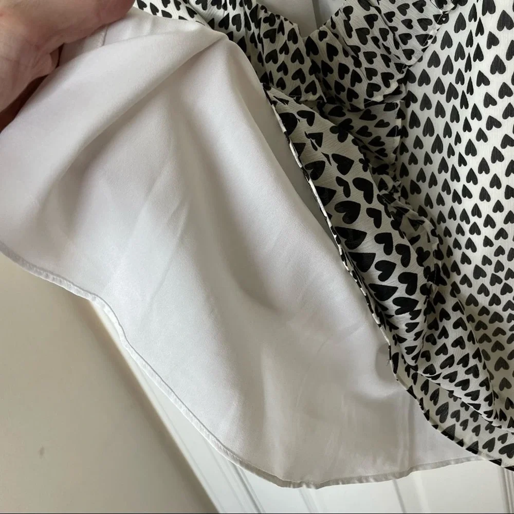 J. Crew‎ All Over Hearts Cream Black Ruffle Trim Blouse XS